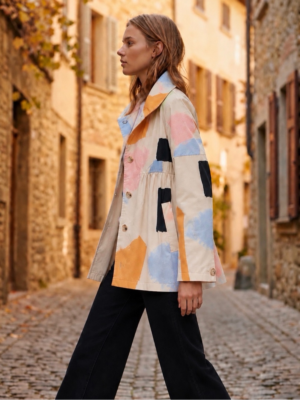 NWOT Anthropologie Art Moglea Daybreak Abstract Painterly Print Trench Coat Cott